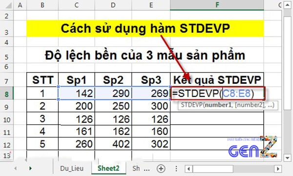 Cách tính độ lệch chuẩn trong excel 3