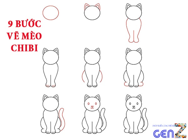 Cách vẽ con mèo chibi siêu đáng yêu siêu đơn giản với 9 bước