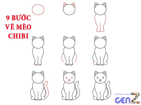 Cách vẽ con mèo chibi siêu đáng yêu, siêu đơn giản với 9 bước