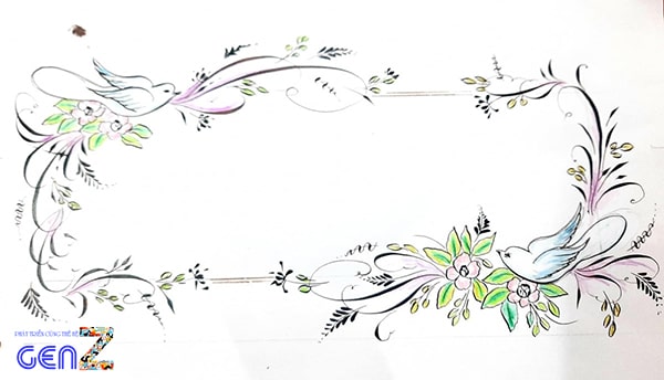 Vẽ hoa dây leo đẹp trang trí viền báo tường 2