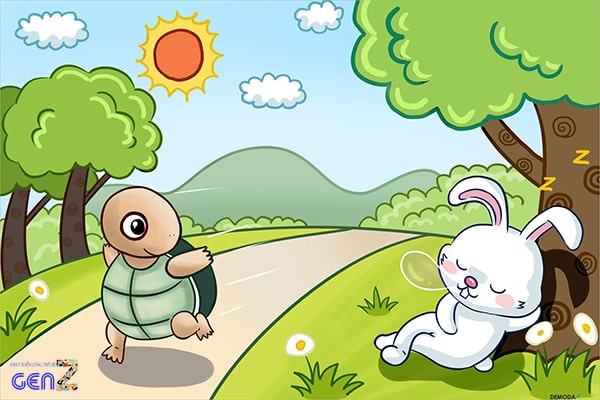 Vẽ tranh minh họa truyện cổ tích rùa và thỏ