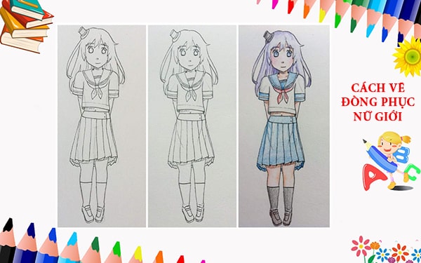 Cách vẽ đồng phục học sinh anime 5