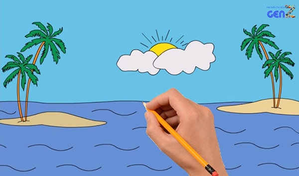 Hướng dẫn cách vẽ tranh phong cảnh biển đơn giản của học sinh