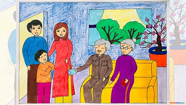 Vẽ tranh gia đình 5 người 