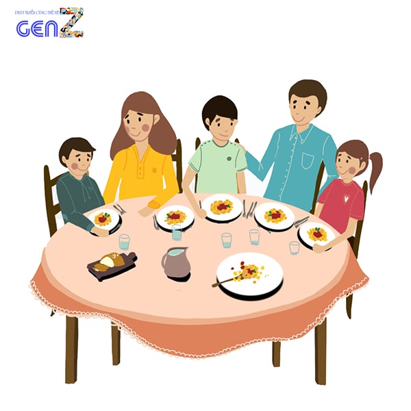 Vẽ tranh gia đình đang ăn cơm 2