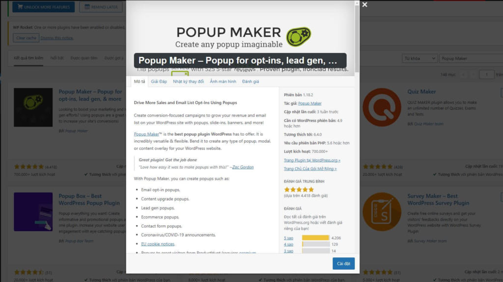 Cài đặt Plugin Popup Maker trong wordpress