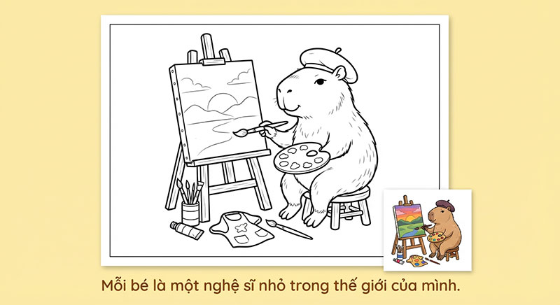 tranh tô màu capybara cực chill