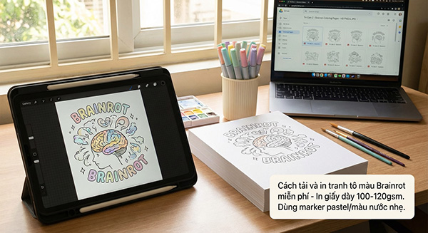 cách tải và in tranh tô màu brainrot