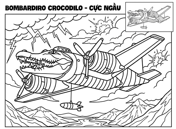 tranh tô màu bombardiro crocodilo